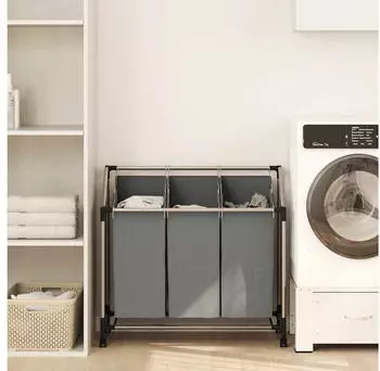 vidaXL W&auml;schekorb mit Rollen 3 F&auml;cher Grau (42001899)