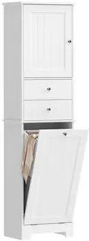 HomCom Hochschrank Badezimmer mit klappbarem Wäschekorb, Soft-Close-Türen, 2 Schubladen, 45x30x171cm, Weiß (834-935V00WT)