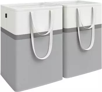 Songmics W&auml;schekorb 2er Set, Faltbar, 110L, Kurze & Lange Griffe, Taubengrau (LCB210G02)