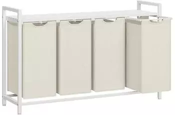 Vasagle W&auml;schekorb 4 F&auml;cher Oxford-Gewebe Metallrahmen 4x40L cremewei&szlig; (BLH401W01)