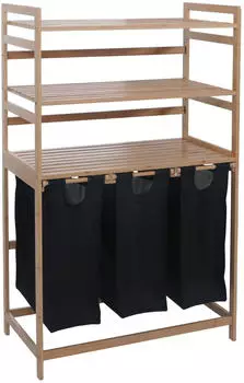 Mendler HWC-P78 Wäschesammler Bambus 3 Ablagen 135L schwarz (120019)