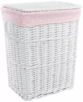 DVier Wäschekorb Weide rechteckig 60L weiß/rosa mit Deckel 40x30x55cm (VWWK-22WRt-b)