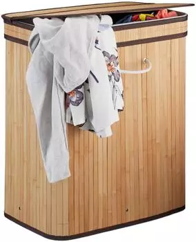 Relaxdays W&auml;schekorb Bambus mit Deckel 2 F&auml;cher 95l
