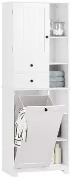 SoBuy BZR104-W Badezimmerschrank mit W&auml;schekorb, 6 Ablagen, 2 Schubladen, 60x37x171cm, Wei&szlig; (BZR104-W)