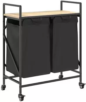 vidaXL W&auml;schekorb 2 F&auml;cher mit Rollen Sonoma Eiche (859096)