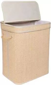 Relaxdays W&auml;schekorb mit Deckel, Bambus, 90L