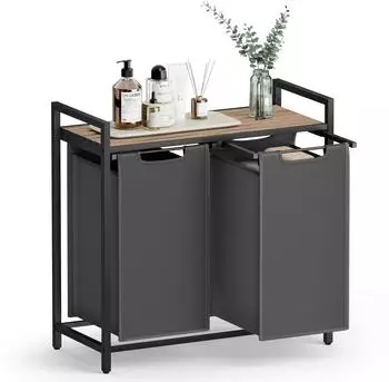 Vasagle W&auml;schesortierer 2 F&auml;cher Oxford-Gewebe 2x46L, kamelbraun-grau