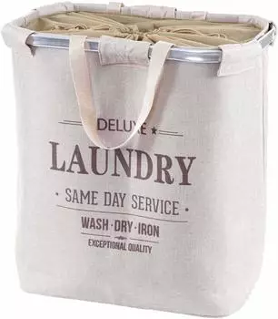 Mendler HWC-C34 Wäschesammler 2 Fächer 89l beige (67805)