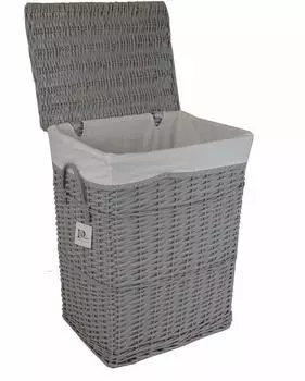 DVier Wäschekorb Weide, rechteckig, grau, mit Deckel, 90L (SWWK-02HgRt-c)