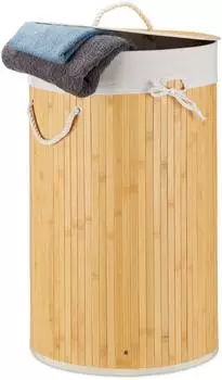 Relaxdays W&auml;schekorb 2er-Set, rund, Bambus, creme