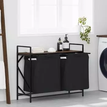 vidaXL W&auml;schekorb 2 F&auml;cher mit Ablage, braun, Eichen-Optik (859079)