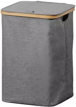 Kesper W&auml;schesammler Bambus/Polyester mit Klappe, grau, 33x50x33cm (19599)