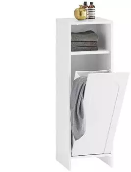 SoBuy W&auml;scheschrank mit ausklappbarem W&auml;schesack, 1 T&uuml;r, Wei&szlig;, 30x30x97cm (BZR161-W)