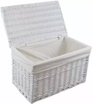 DVier Wäschekorb Vollweide weiß mit Bezug und Deckel 120L (08WRt02-d)
