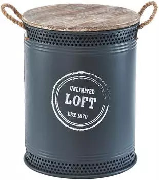 kobolo LOFT W&auml;schekorb Metall/Holzdeckel Anthrazit, Gr. L &Oslash;40cm H52cm (17291-02)