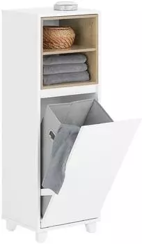 SoBuy W&auml;scheschrank mit ausklappbarem W&auml;schesack, 2 F&auml;cher, Wei&szlig; (BZR146-W)