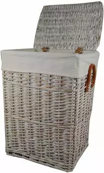 DVier Wäschekorb Weide rechteckig mit Deckel und Bezug 90L (48x36x62cm)