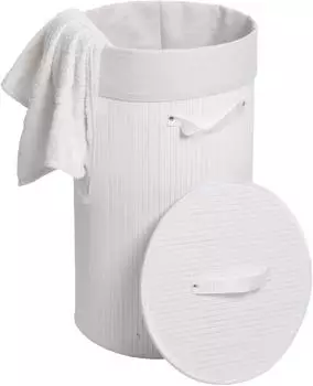 Mendler Wäschekorb HWC-C21 Bambus rund 50l weiß (109116)