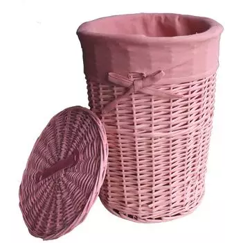DVier Wäschekorb Weide Rosa Rund mit Deckel 60L (SWWK-31RaRd-b)