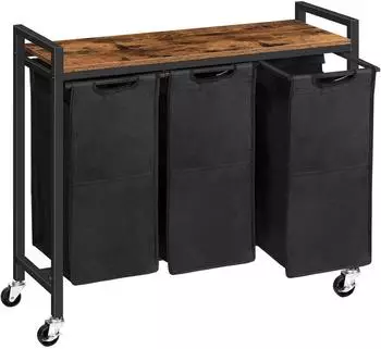 LuxusKollektion W&auml;schesortierer 3 F&auml;cher mit Ablage, 3x39,8L, Oxford dunkelbraun