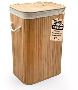 BigDean Wäschekorb Bambus 72L mit Deckel (1000481)
