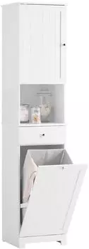 SoBuy Badezimmer-Hochschrank mit W&auml;schekorb und Schublade, wei&szlig;, 40x38x180cm (BZR216-W)