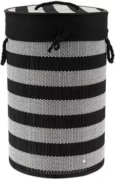 Tendance W&auml;schekorb rund mit Deckel, Bambus/Baumwolle, schwarz/wei&szlig;, 67L