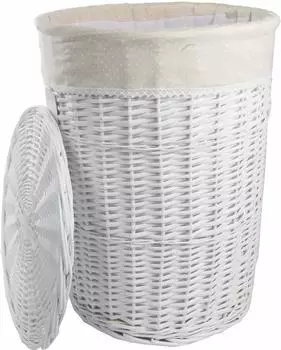 DVier Wäschekorb Weide, rund, weiß/beige, Ø46cm H62cm (03WRD)