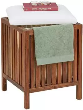 Relaxdays W&auml;schekorb mit Sitz, Holz, 50L