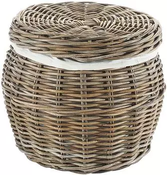 kobolo Aufbewahrungskorb Rattan kubu grey mit Stoffeinsatz und Deckel (17003-23)