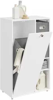 SoBuy Badezimmerschrank mit Wäschekorb und 2 Stoffschubladen, weiß (BZR218-W)