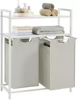 Vasagle Wäschekorb 2 Fächer, 2 Ablagen, 2x46L, weiß
