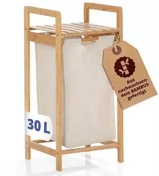 Lumaland Wäschekorb aus Bambus mit ausziehbarem Wäschesack, 73x33x33cm (12171)