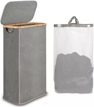 LuxusKollektion W&auml;schekorb mit Deckel, faltbar, Bambus, grau, 60L