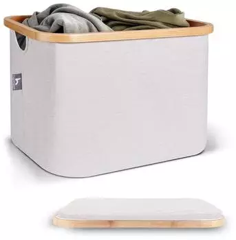 Hennez Faltbare Kallax Aufbewahrungsbox, Canvas, Bambusgriffe, 40L (ADRIAN_S_BEIGE)