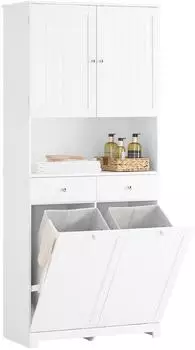 SoBuy BZR215-W Badezimmerschrank mit 2 Wäschekörben, 2 Schubladen und offenem Regal, weiß (BZR215-W)