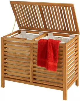 Relaxdays Wäschesammler 2 Fächer 150l, hellbraun