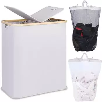 LuxusKollektion Wäschekorb mit Deckel, 2 Fächer, 140L, hellgrau