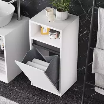 VICCO Viola Badschrank weiß/grau, 38x80cm, mit Wäschekorb (54883)