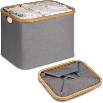 LuxusKollektion Faltbarer W&auml;schekorb 50L, Bambus-Stoff, grau