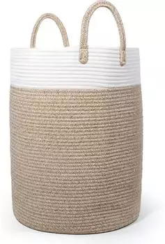 LuxusKollektion SYLANDO W&auml;schekorb geflochten, Baumwolle, braun/wei&szlig;, 38x50cm