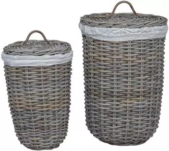 vidaXL Wäschekorb mit Deckel Kubu-Rattan, naturgrau, 2er-Set