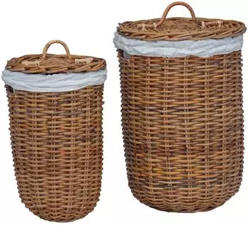 vidaXL GENDT Wäschekorb mit Deckel, Kubu-Rattan, naturbraun, 2er-Set