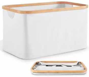 LuxusKollektion Wäschekorb faltbar Bambus/Stoff 50L hellgrau