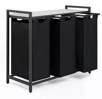 Blumtal Wäschesammler 3 Fächer, Metall, Beton-Optik, schwarz (EB0256)