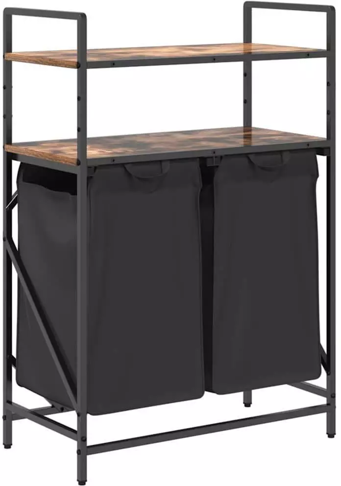 vidaXL Wäschekorb 2 Fächer mit Ablagen, Räuchereiche (859087) Wäschekorb ab 60,35€