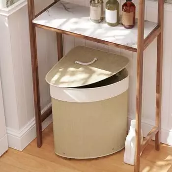 HomCom Wäschekorb mit Deckel Bambus 55L cremeweiß (850-346V00CW)
