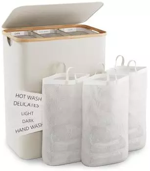 LuxusKollektion W&auml;schekorb mit Deckel 3 F&auml;cher 145L beige