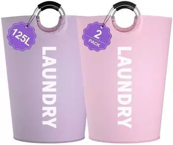 LuxusKollektion W&auml;schekorb XL 125L faltbar, 600D-Oxford, lila + rosa, 2er-Pack