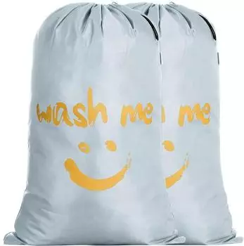 LuxusKollektion W&auml;sches&auml;cke mit Kordelzug, Ripstop Nylon, silbrig, 66x96cm (2er-Set)